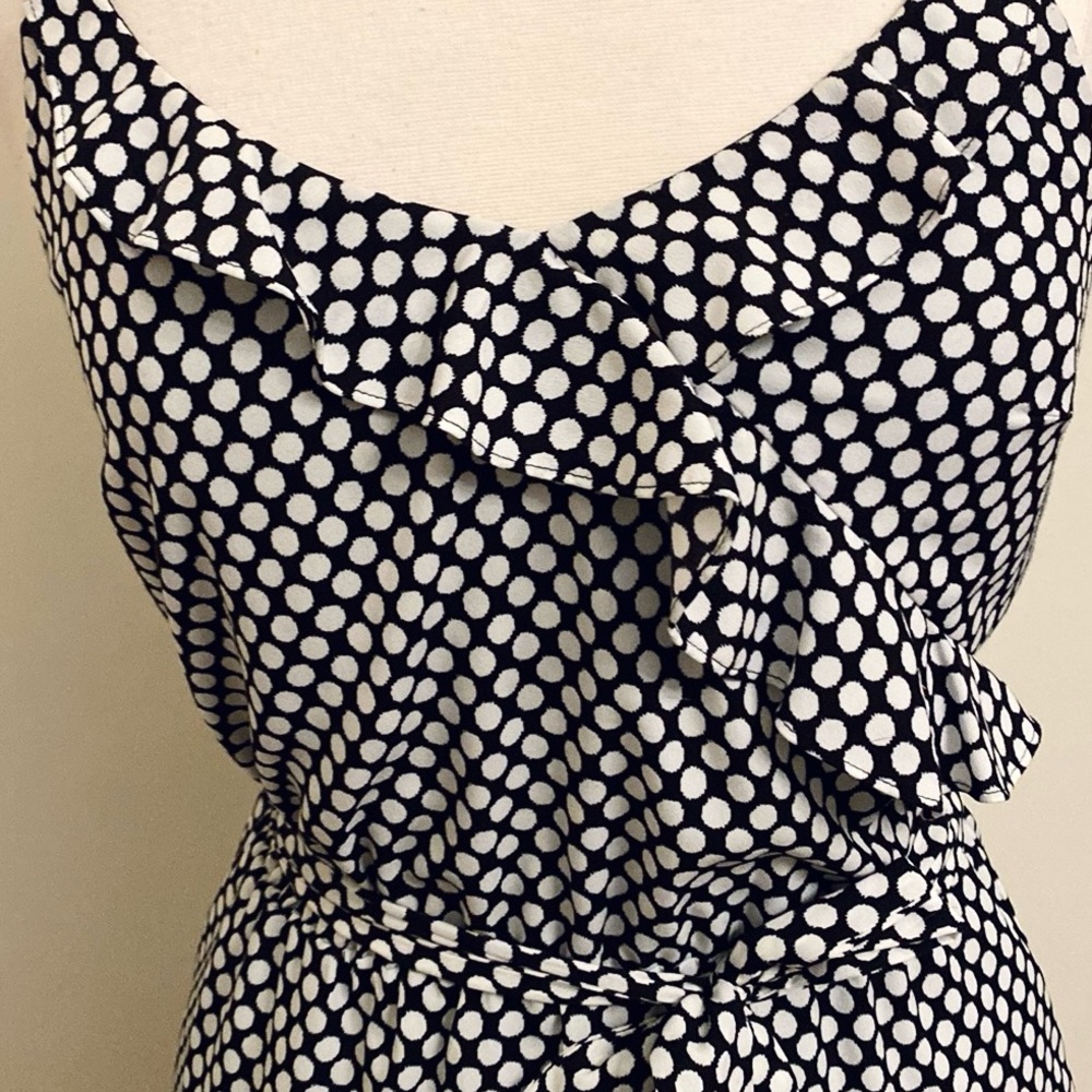 White House Black Market Black White Retro Polka Dot SZ XS Elegant Ruffle Dress - Picture 4 of 11